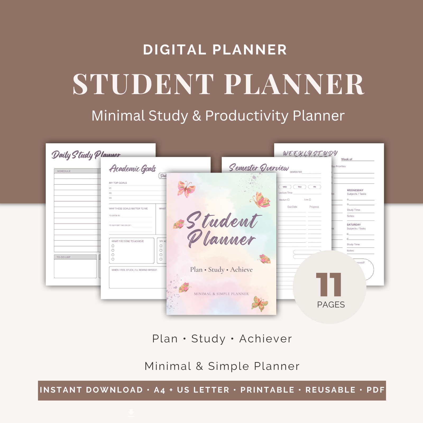 Digital Student Planner PDF | Study, Exam Tracker & Productivity Organizer