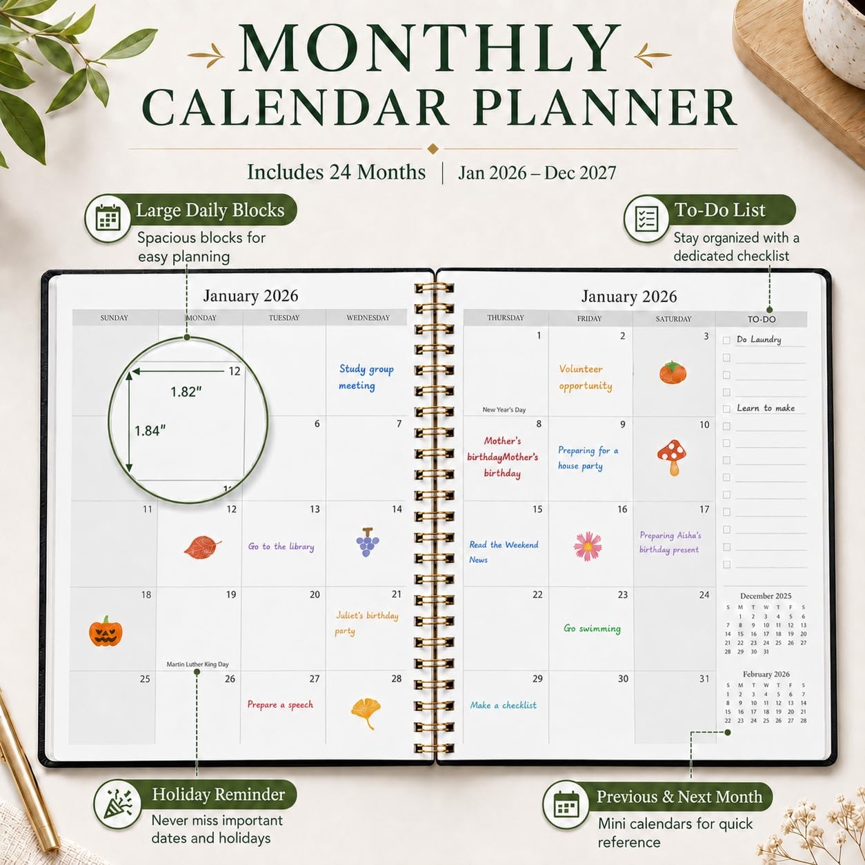 2026-2027 Monthly Planner – Jan.2026 – Dec. 2027, 2 Year Calendar 2026-2027 M…