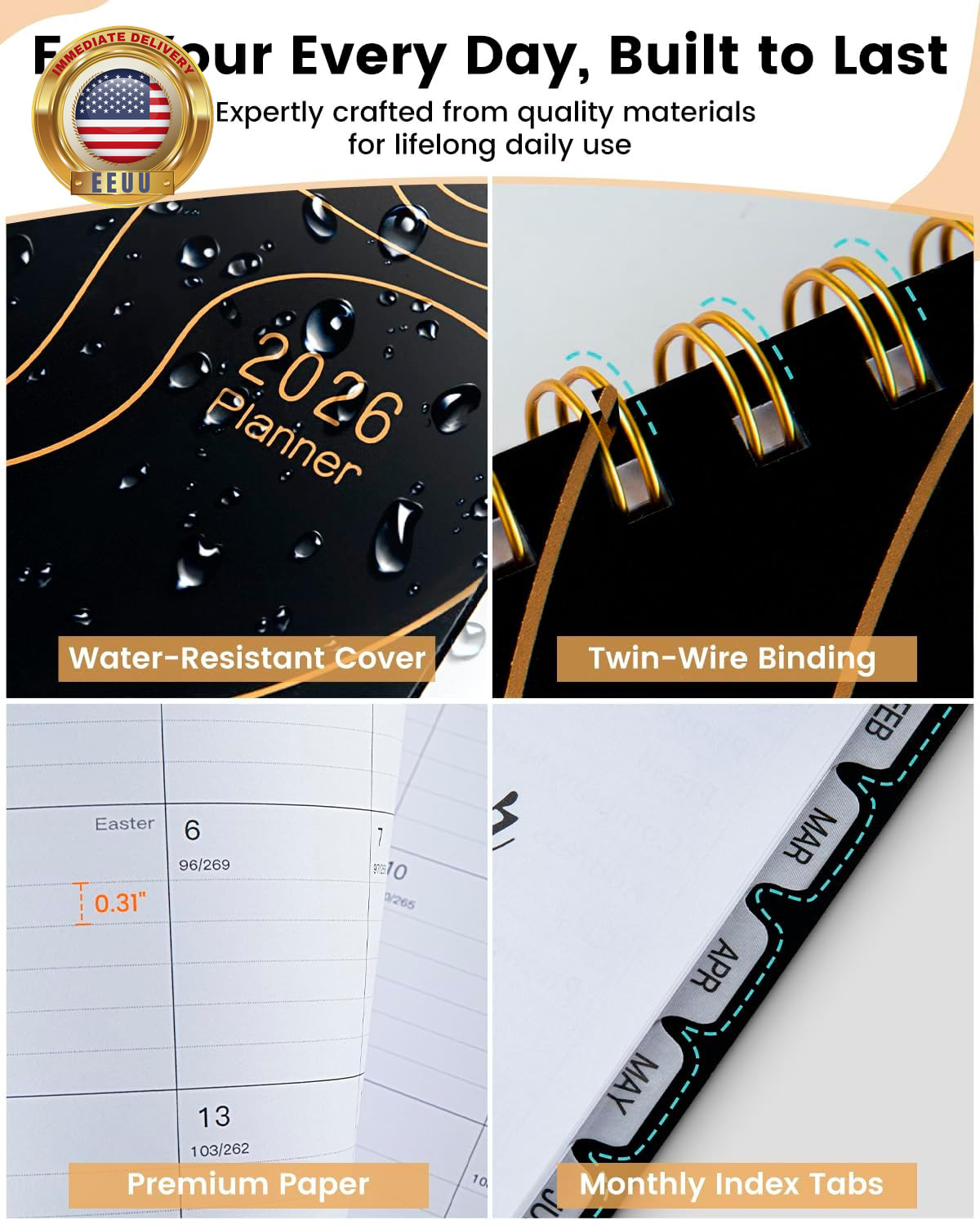 2026 Planner Weekly and Monthly, 8.8″X11.5″ Large Spiral Yearly Notebook with J