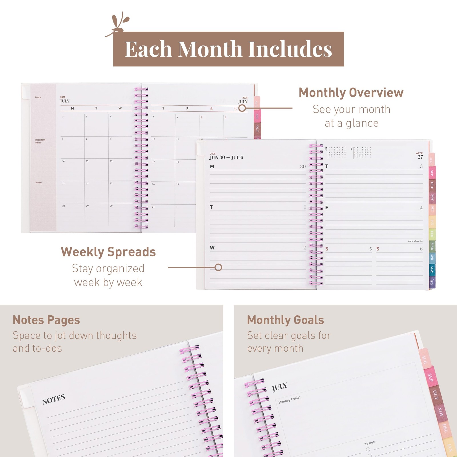 Chunky Student Planner 2025 2026, Twin Wire Binding, Notes Pages, Multicolor