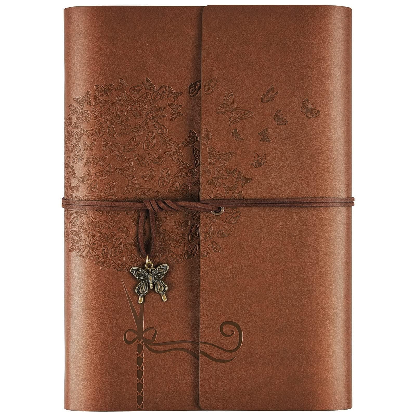 OMEYA Leather Journal Notebook, Refillable Writing A5-9.3”×6.3”, Brown