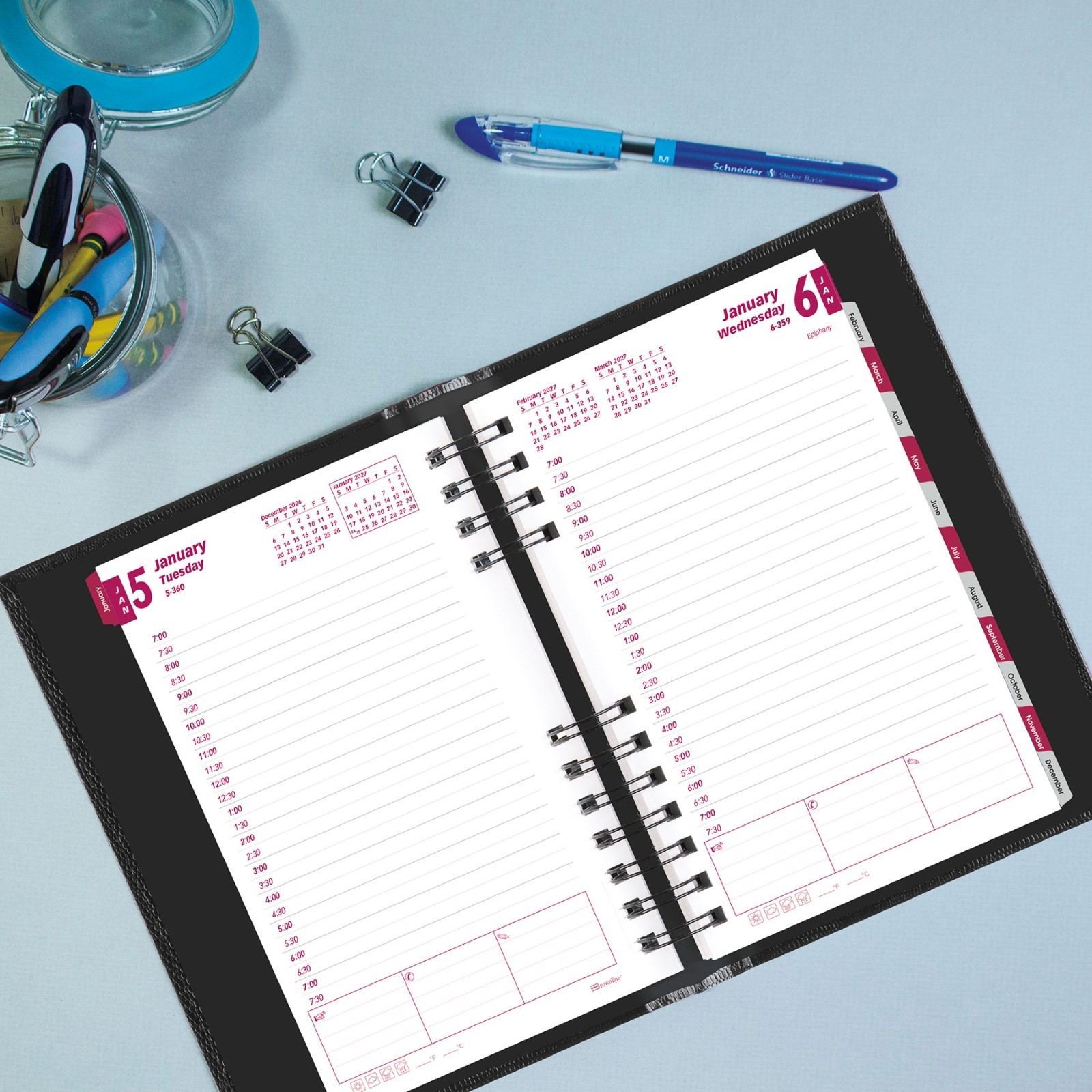 2025 Brownline CB634C.BLK CoilPRO Daily Appointment Book, Hard Cover, 5 x 8″