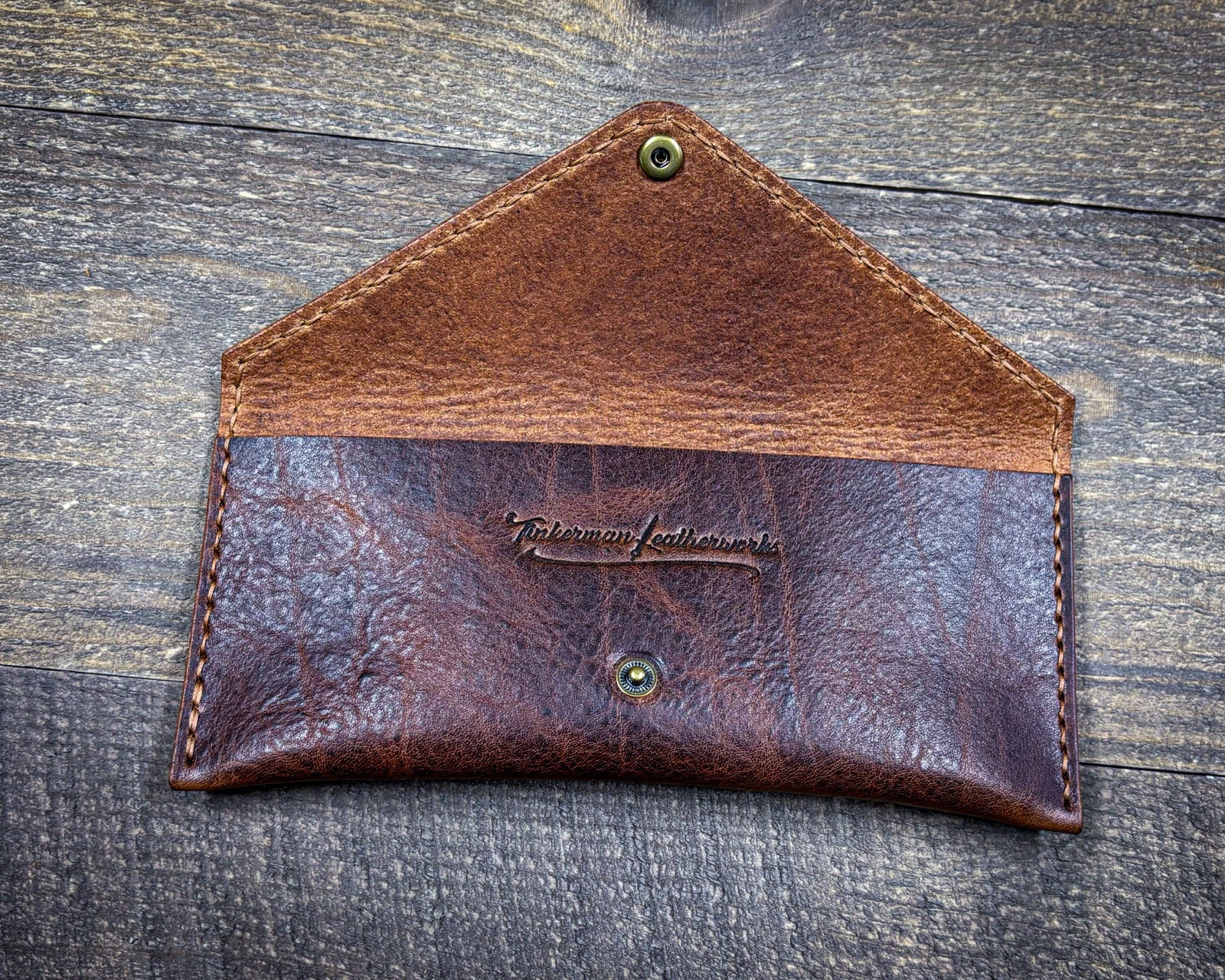 Leather cash envelope handmade Tinkerman Leatherworks Harvest Tan