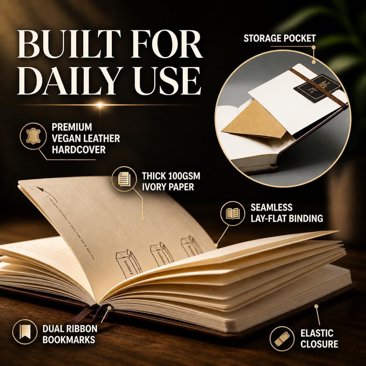Guided Mindfulness Journal & Solid Brass Pen Set for Men – A5 Leather