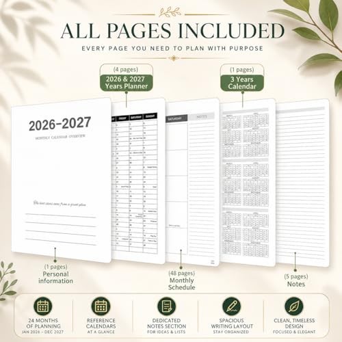 Monthly Planner 2026-2027 24 Months Jan 2026 Dec 2027 8.6×11 Hard PVC Cover