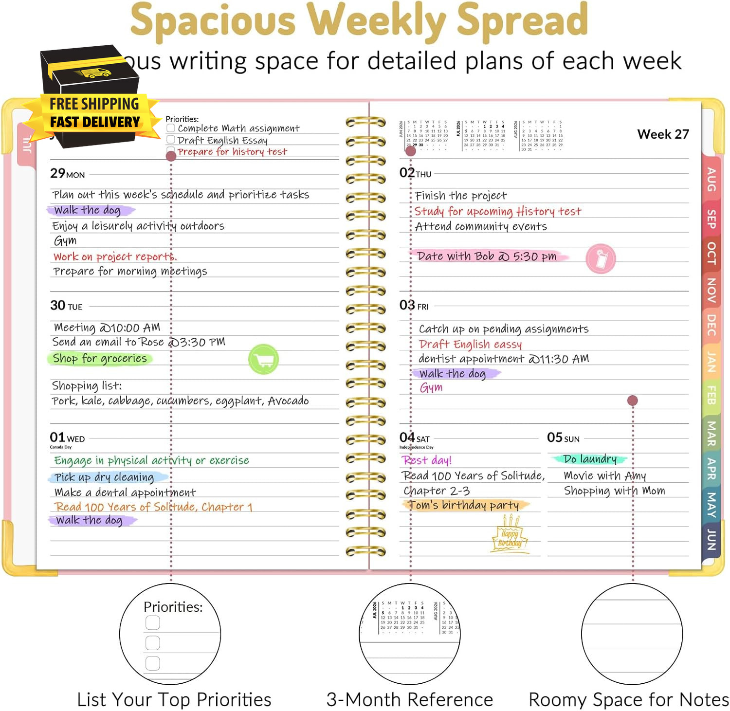 Academic Planner 2026-2027, Hardcover Calendar Planner Weekly & Monthly, July 20
