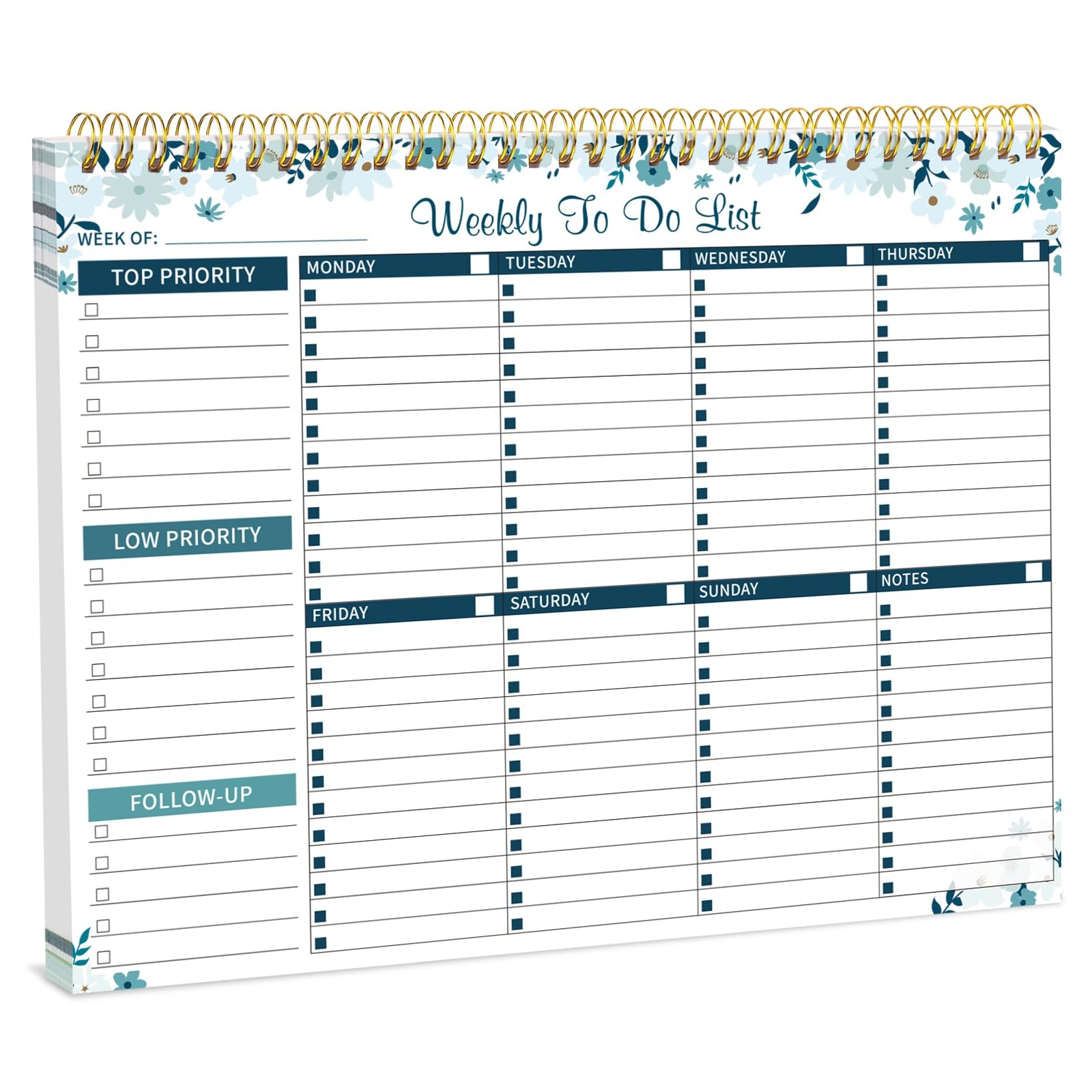 Thboxes 52 Sheets Weekly To Do List Notepad, 8.5″ x 11″ Efficiently Plan Blue