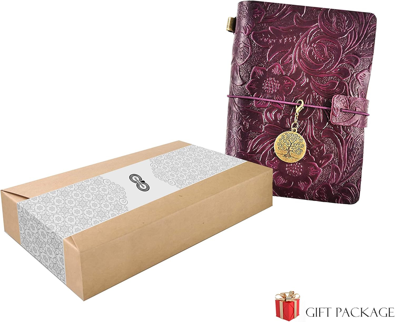 Refillable Leather Journal, Handmade Purple Leather Notebook with Bookmark for M