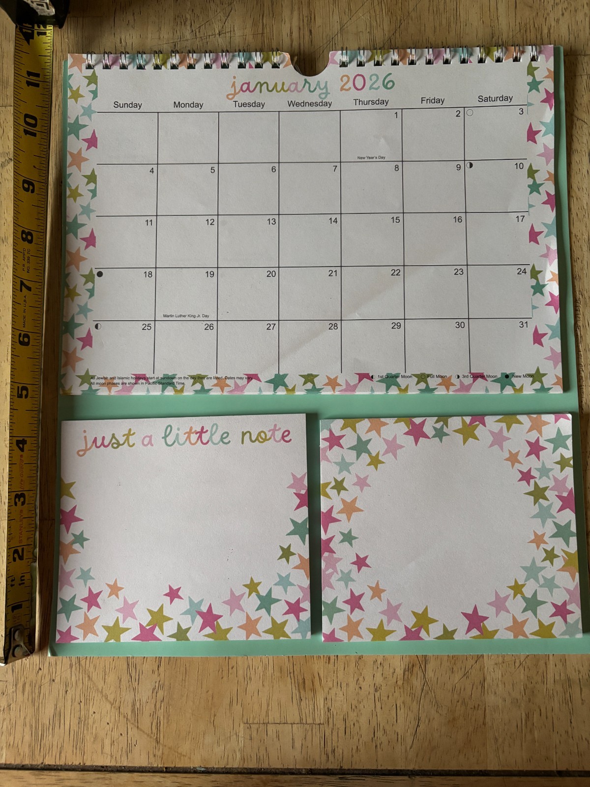 Spiral-Bound Planner Calendar Set – 2026 -w/ Note Pads – Star Theme