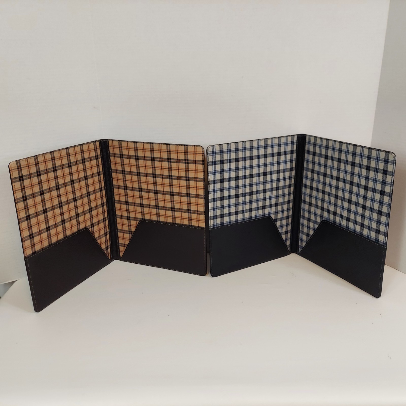 Set/2 LEVENGER Leather/Plaid Executive Portfolio Document Organizer Monogrammed