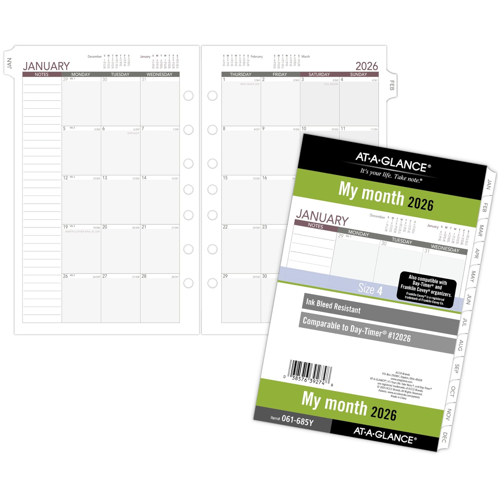 AT-A-GLANCE 2026 Planner Refill, Monthly, 5-1/2″ x 8-1/2″, Size 4 Desk, White