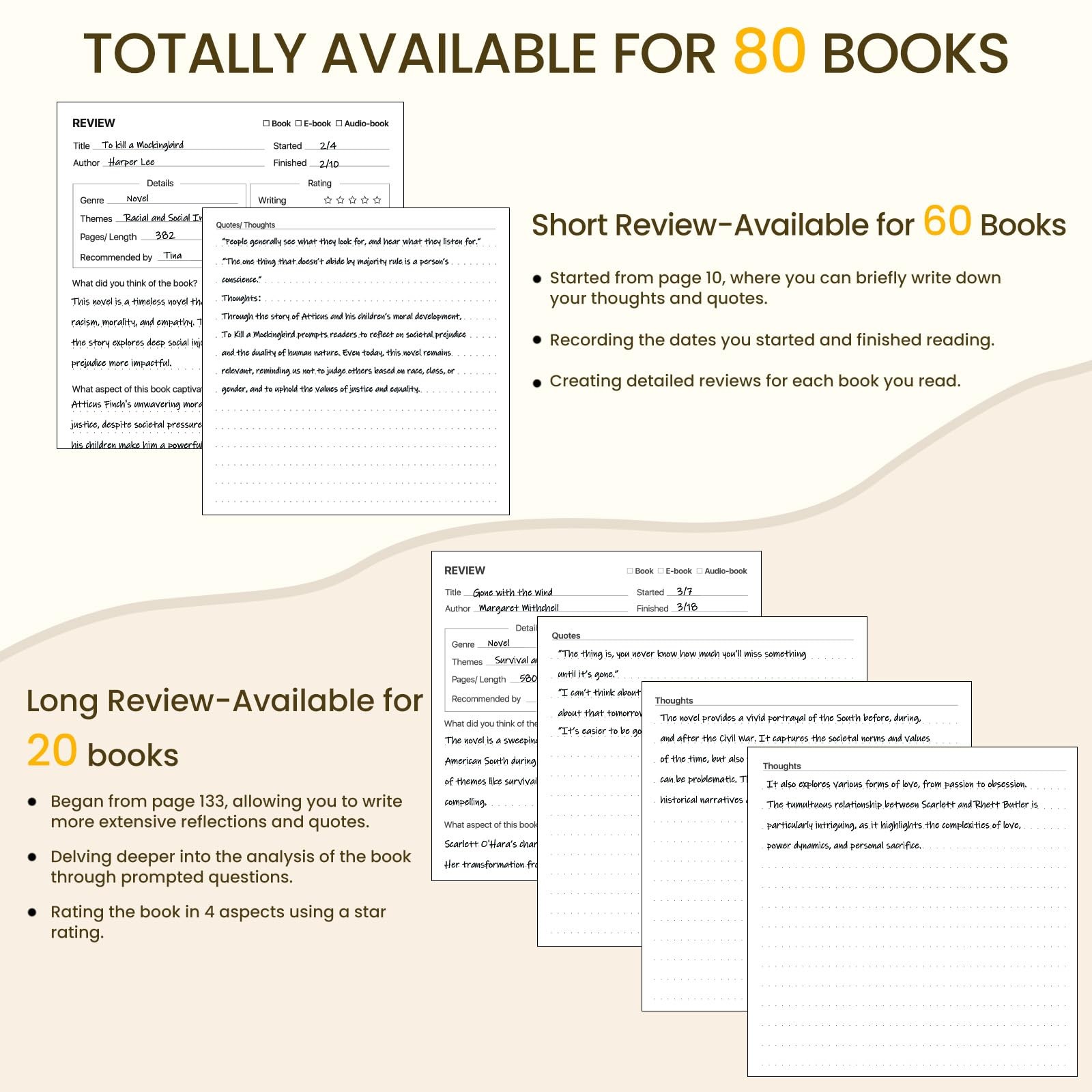 Reading Journal 80 Reviews 5 Bookmarks Log Tracker 220 Pages A5 Khaki Book