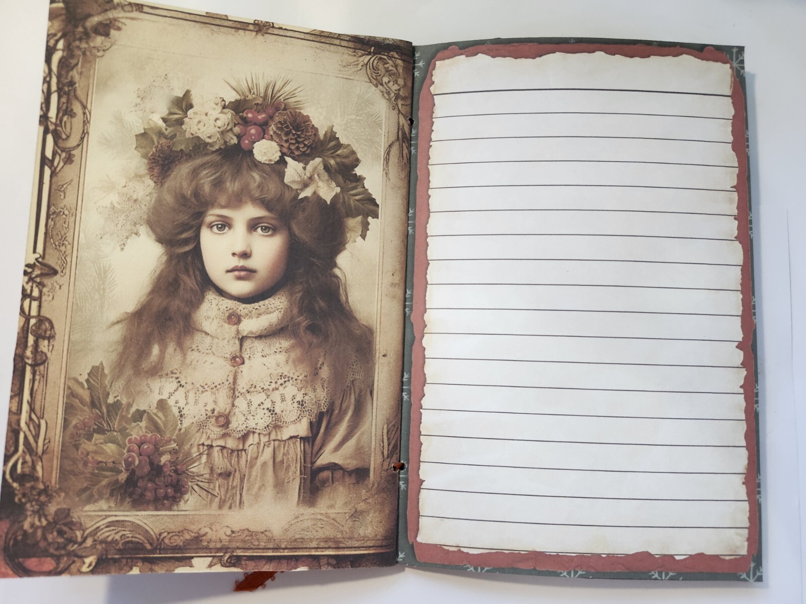 Junk Journal Blank BOOKLET “VICTORIAN WINTER” HANDMADE Christmas, LG 8.5″x5.5
