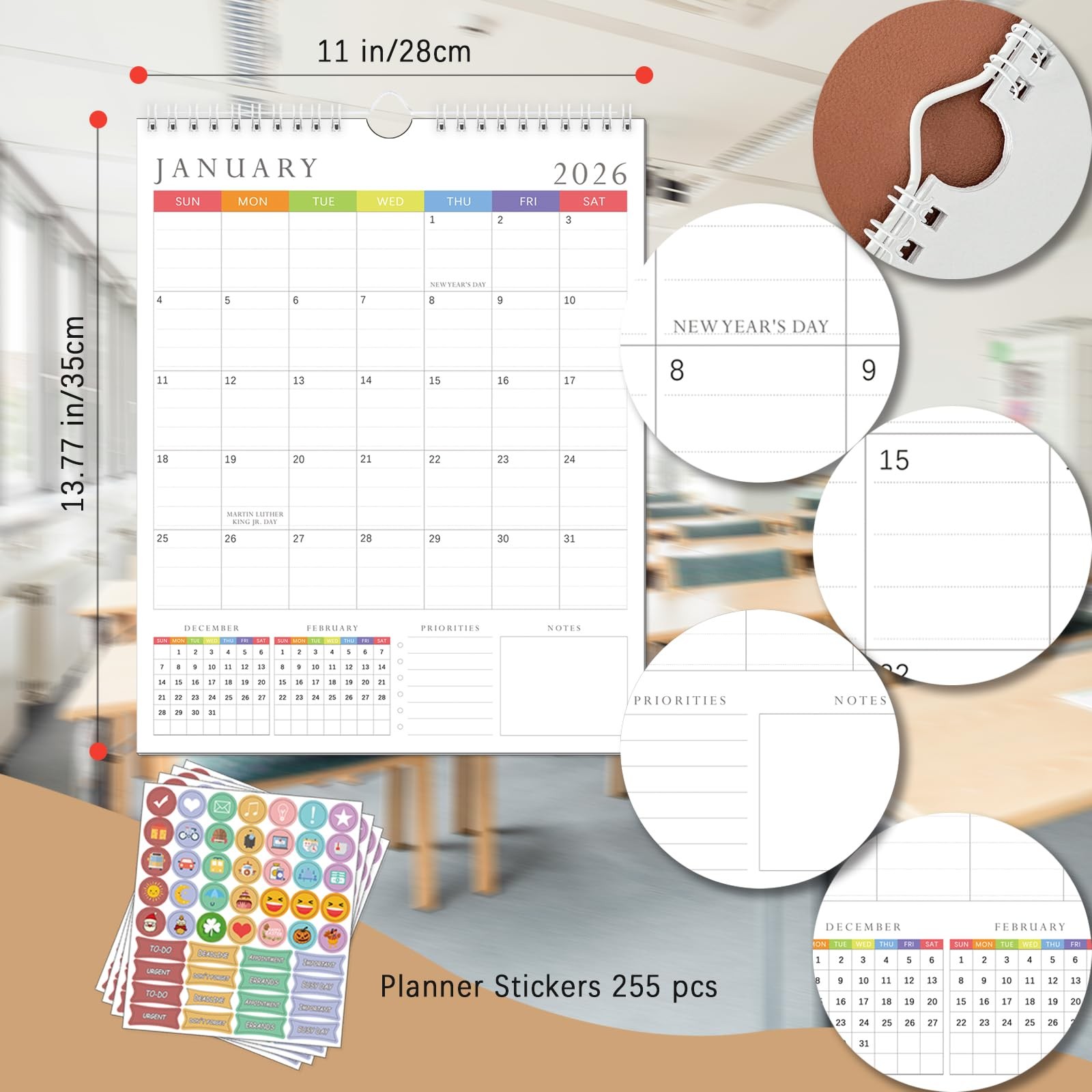 2026 Wall Calendar, 24 Monthly JAN 2026 – DEC 2027, white