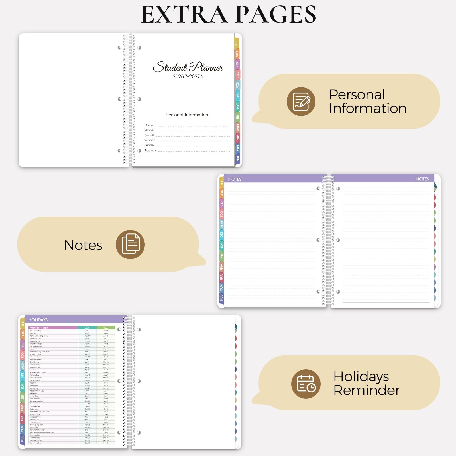KONVINIT Student Planner 2026-2027, 1.1″ x 8.5″ 8.66″ x 11.02″, Black