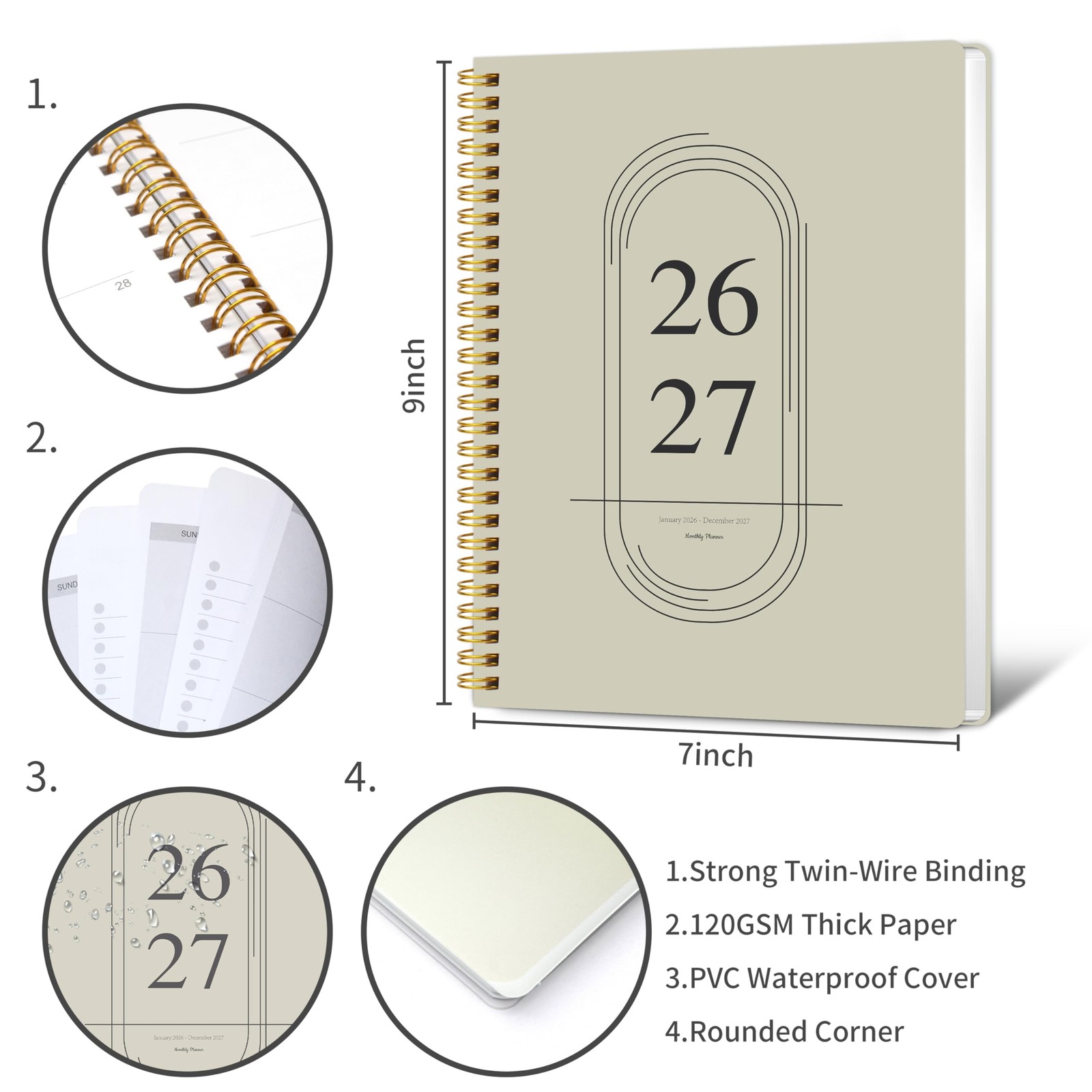 2026-2027 Monthly Planner Jan 2026 – Dec 2027 Twin-wire Binding Organizer