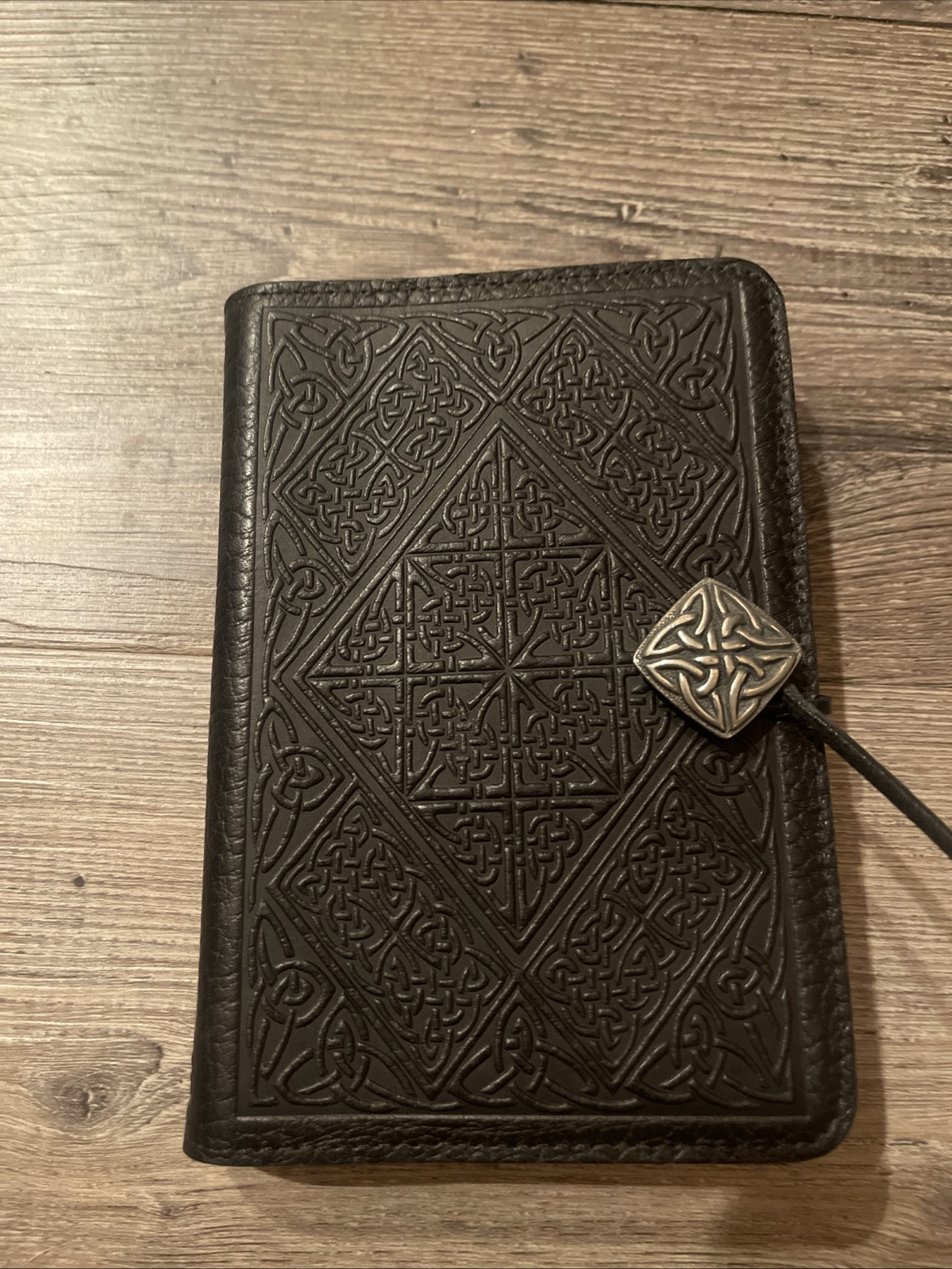 Oberon Design Black Leather Refillable Journal Notebook Celtic Diamond