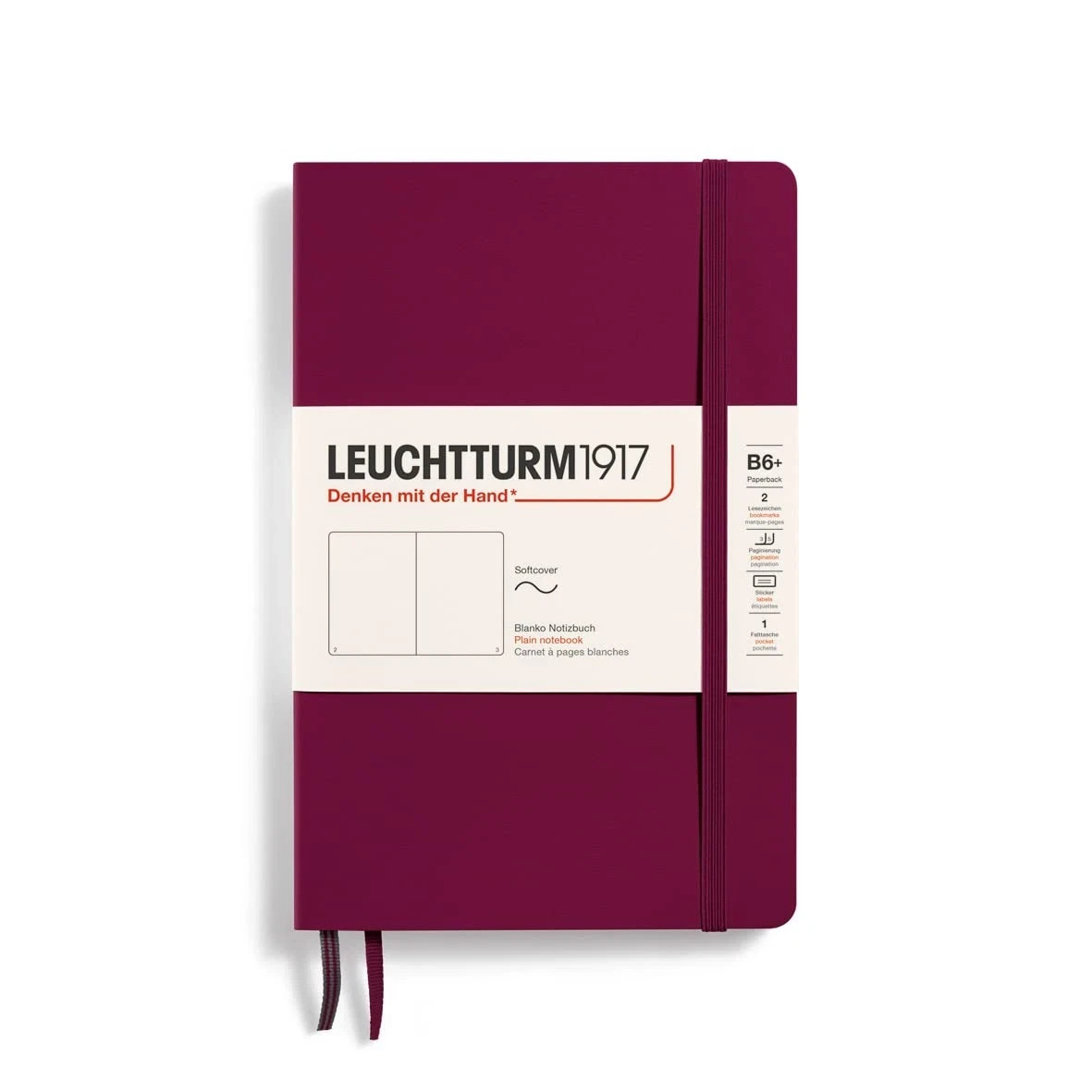 LEUCHTTURM 1917, 123 plain / blank pages, PORT RED medium B6+ notebook, sealed