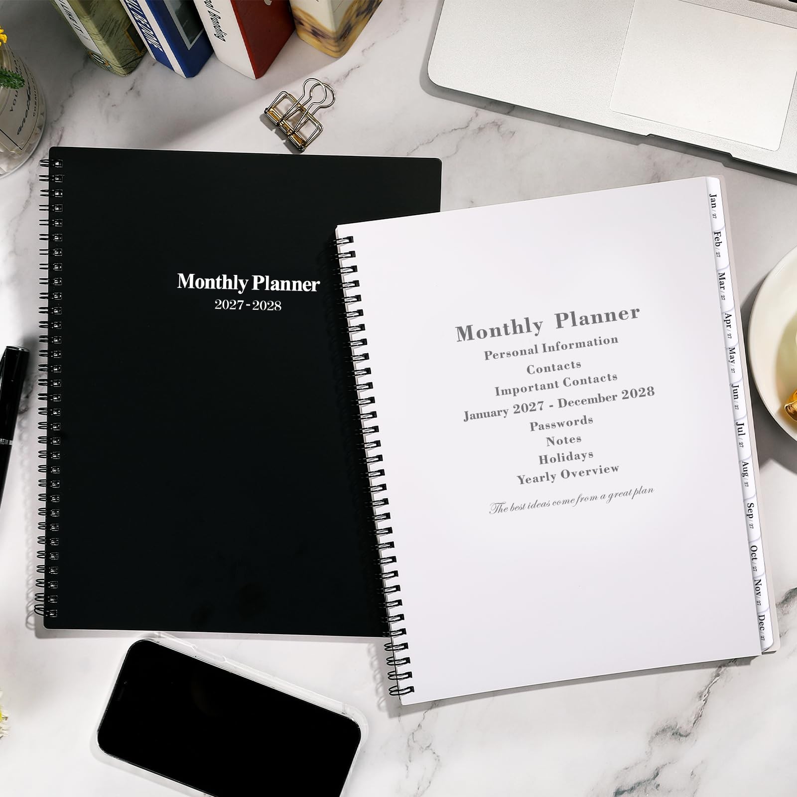 2027-2028 Monthly Planner/Calendar – January 2027 – December 9″ x 11″, Black