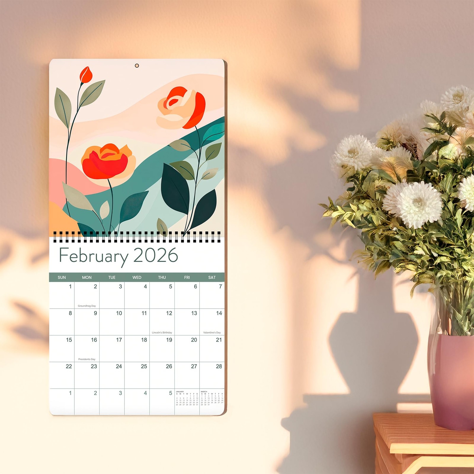 2026 Floral Art Calendar | Modern Deco Flower Wall 2026