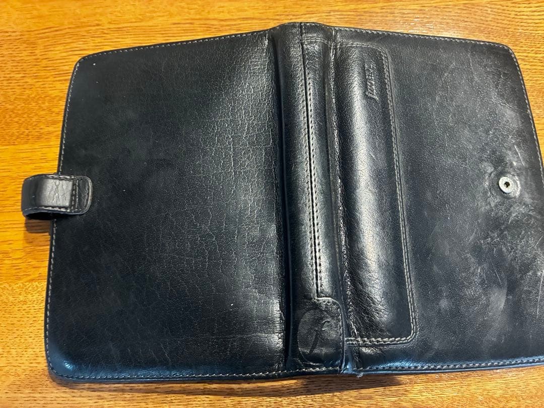 Filofax System Planner Black Leather Bible Size business rare solid Authetnic