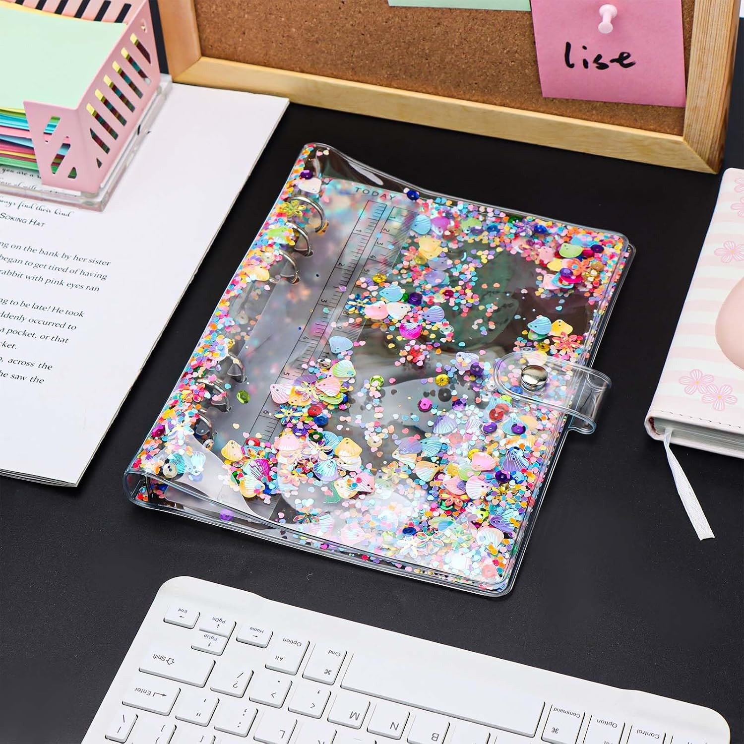 A5 Budget Binder Cover 6 Ring Binder Cute Glitter Quciksand PVC Planner Cover…