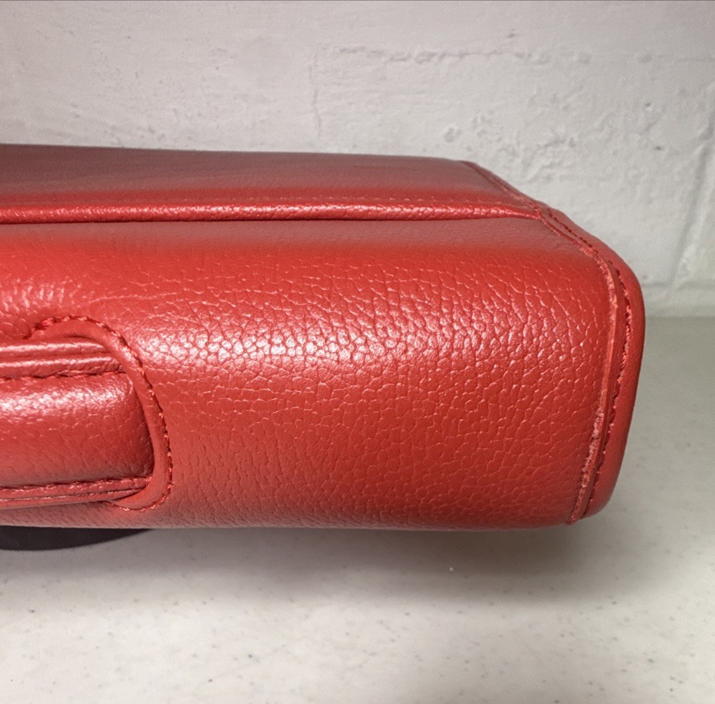 Levenger 12″ x 13.5″ Red Leather Zip Around Folio Portfolio Padded Handle