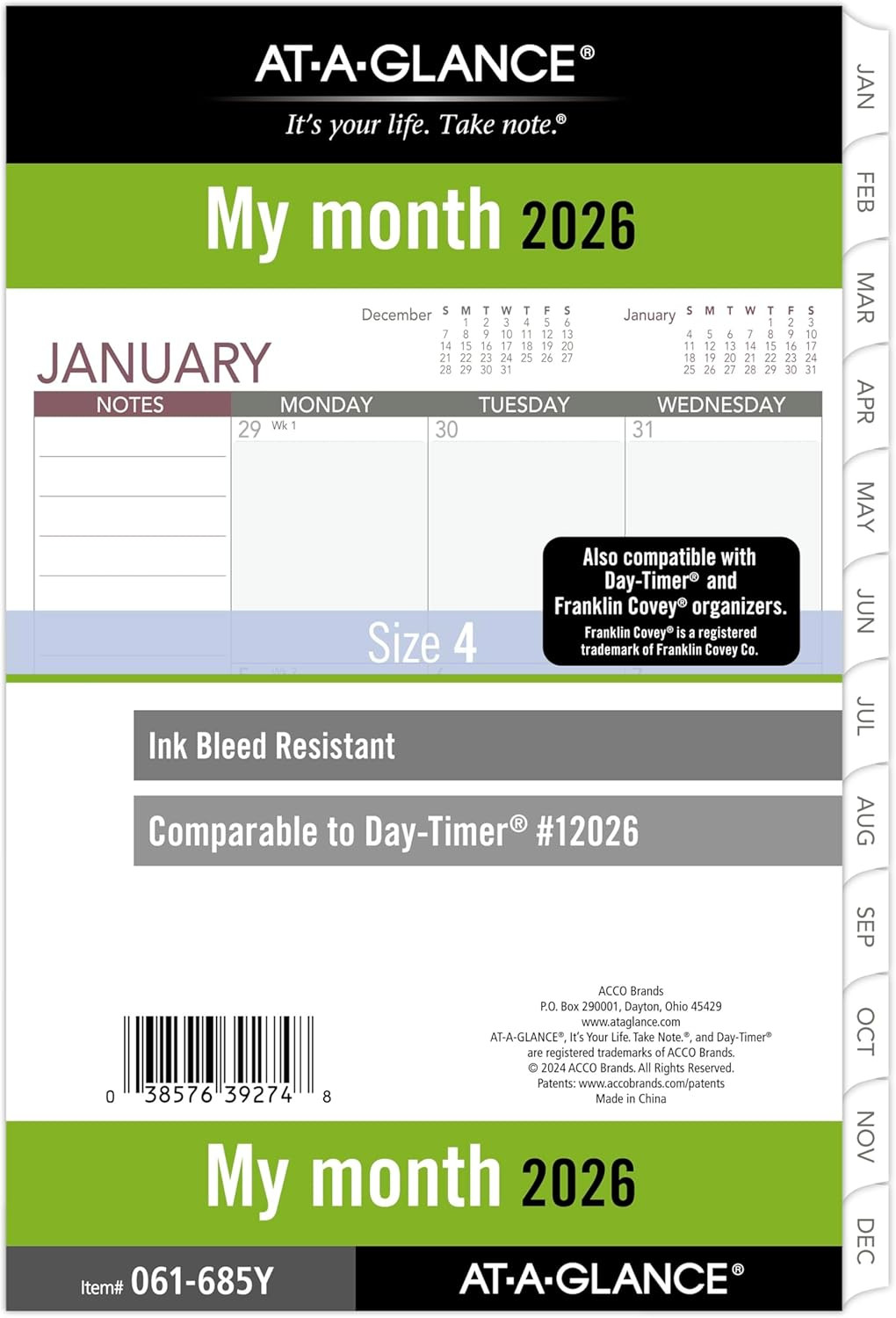 2026 Planner Refill, Monthly, 5-1/2″ X 8-1/2″, Desk Size 4, Loose-Leaf, Unrul…