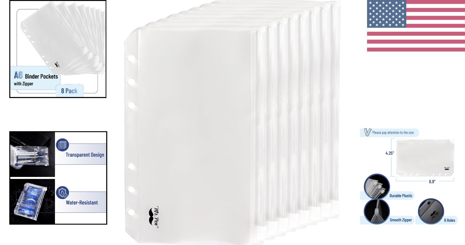 Durable A6 Clear Plastic Envelopes – 8 Zipper Pockets for Ultimate Organization