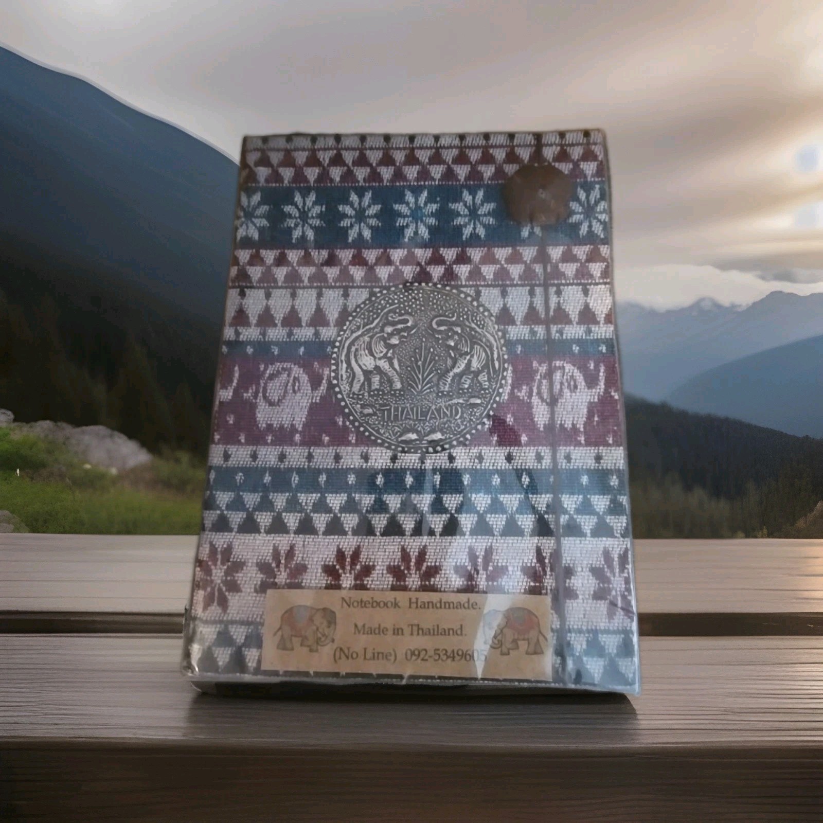 Thai Fabric Notebook Elephant Metal Plate Journal Red Gold Handmade Diary