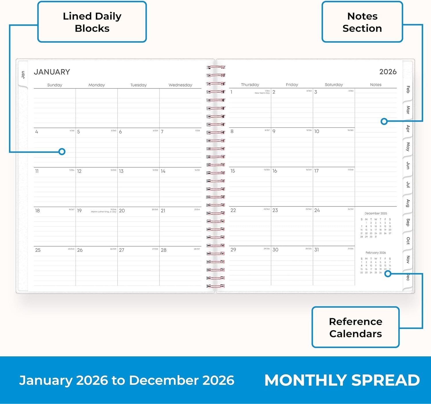 Blue Sky 2026 Monthly Planner Calendar, January 2026 – December 2026, 8″ x 10″,