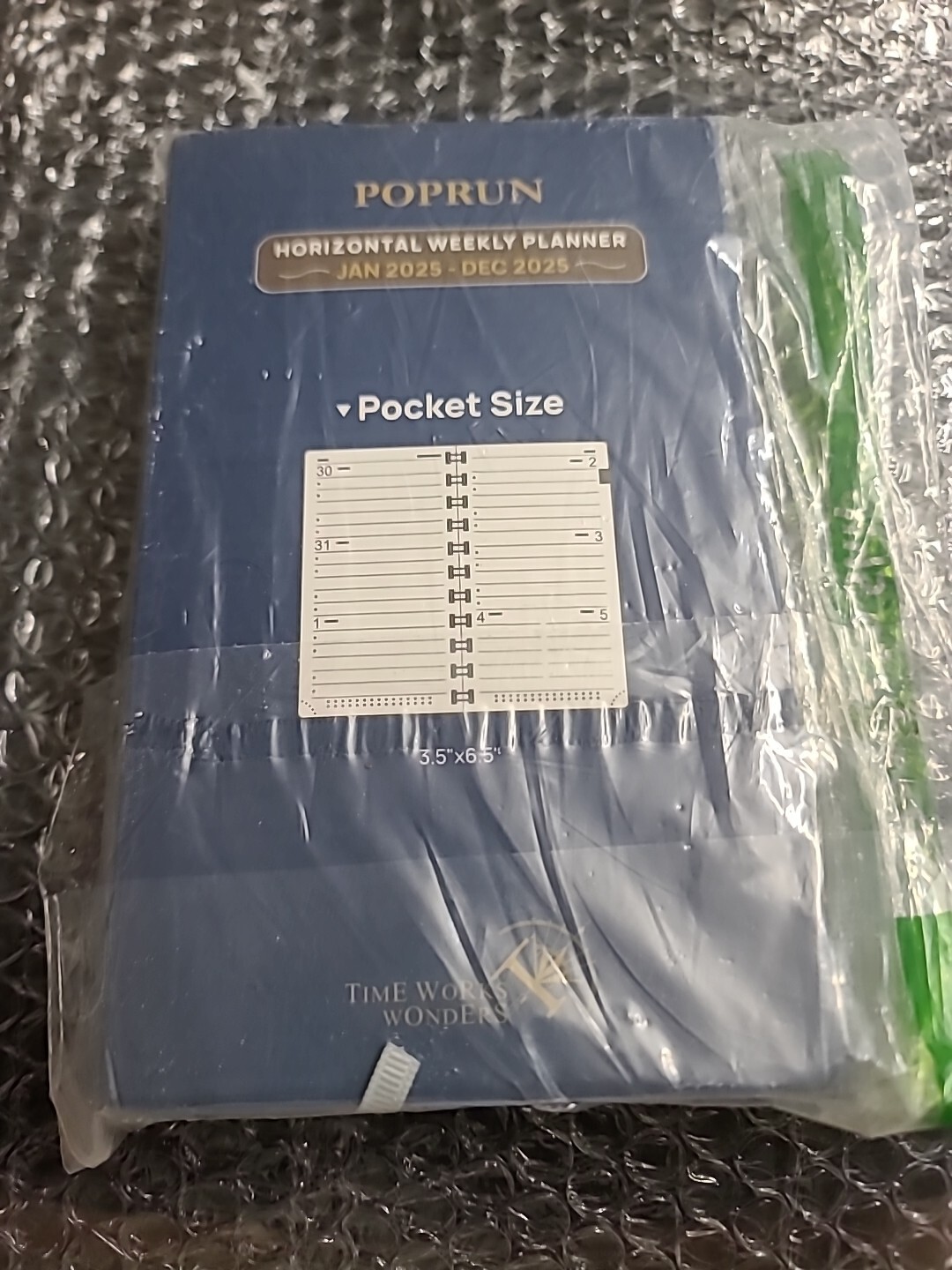 Jan25 Dec25Horizontal Weekly Planner Poprun 3.5″ x 6.5″ Hardcover Blue Pocket Sz