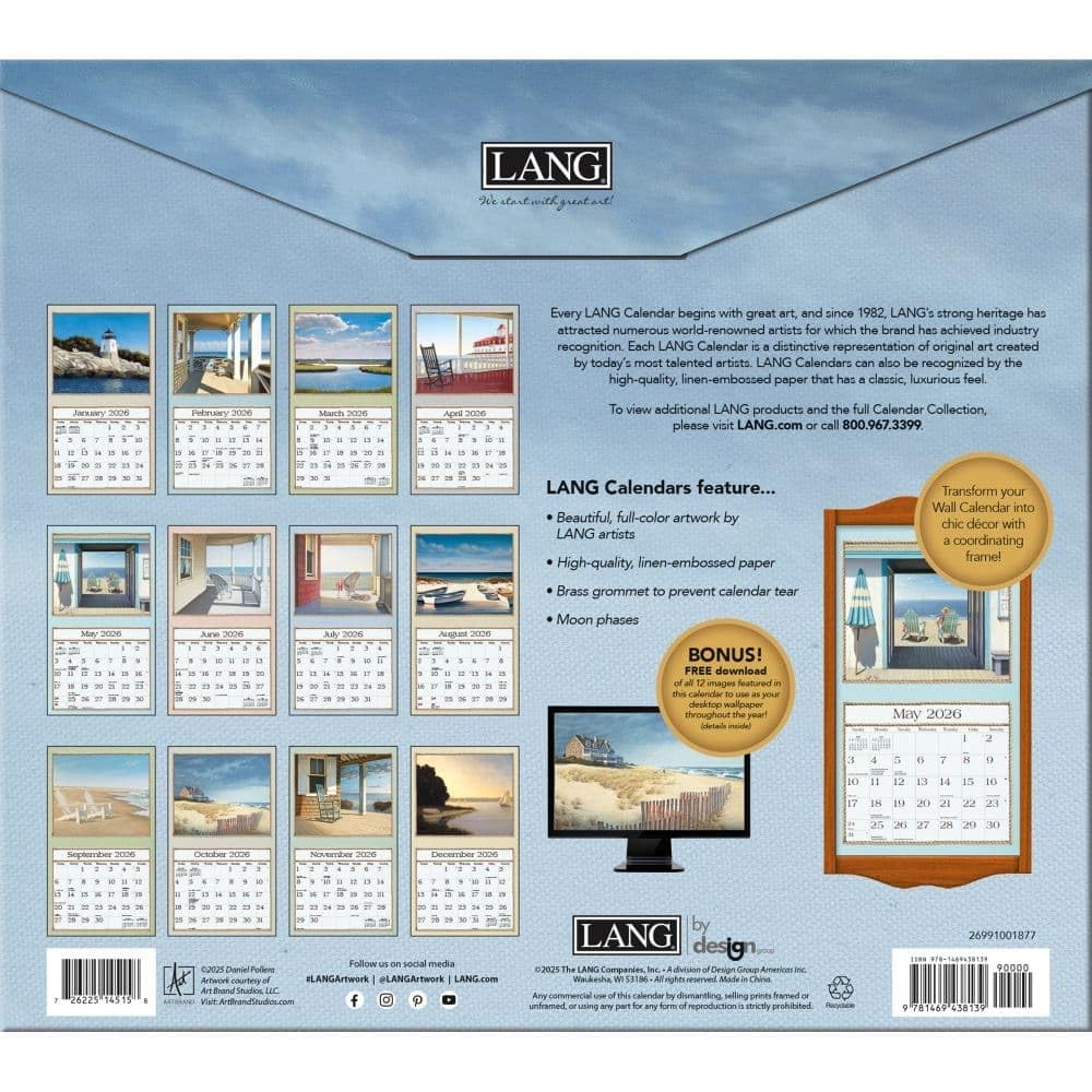Lang Seaside 2026 Wall Calendar – 12-Month with 12.5″W x 0.2″H, 2026