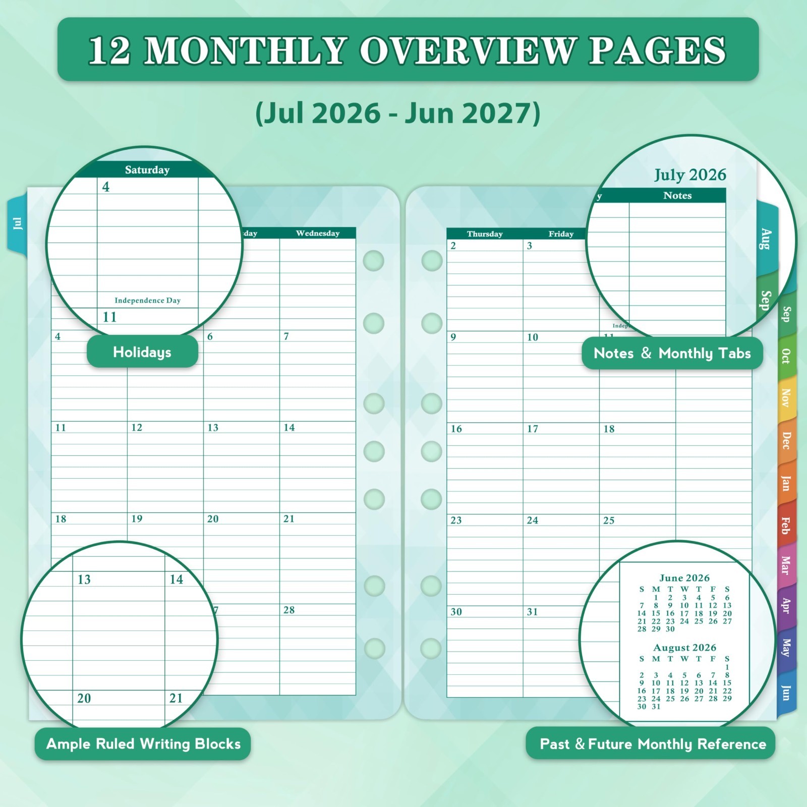2026-2027 Daily Planner Refills, 5.5″ x 8.4″, Two Pages Per Day, Monthly Tabs, T