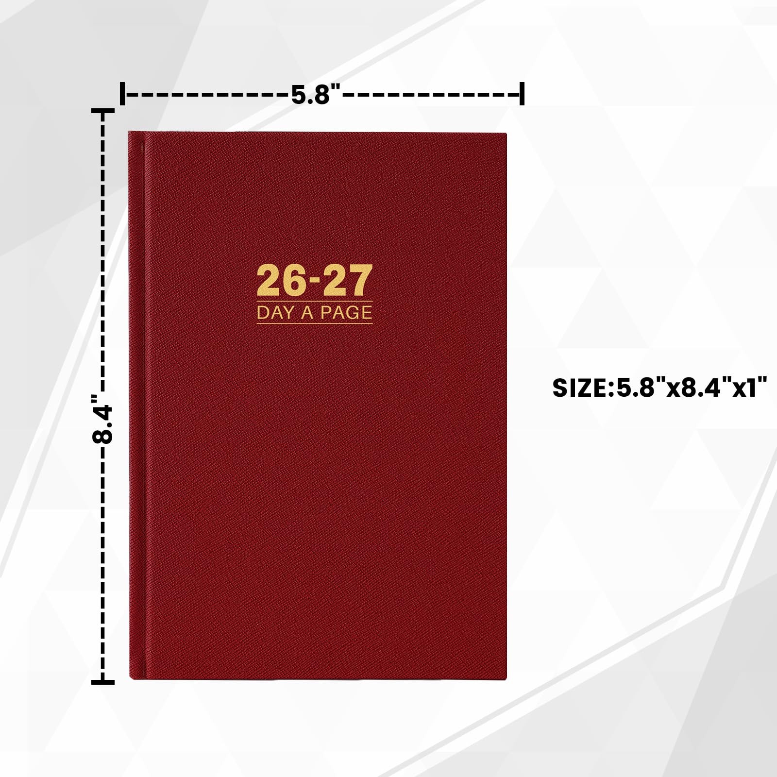 2026-2027 Diary – Full Page Per Day, Daily 5.8 x 8.4 inches, Red