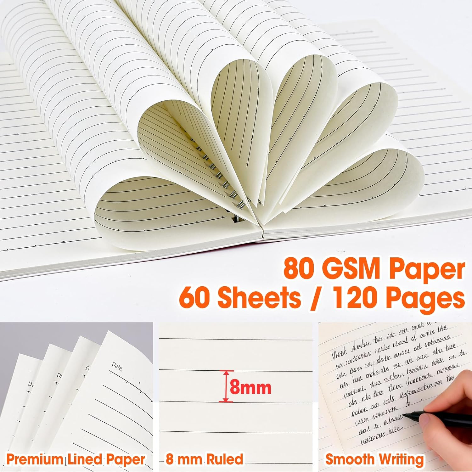 8 Pack Lined Spiral Journal Notebook, Premium A5 Soft Paper Cover (5.5″ X 8.3″),