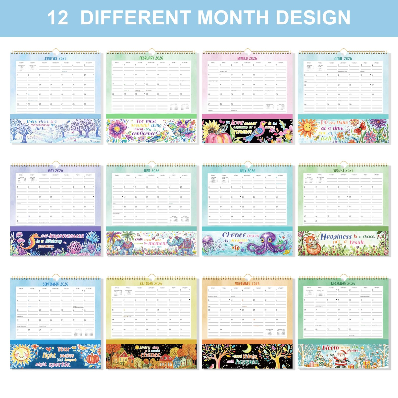 2026 Wall Calendar – 2026 with Pockets, 12″ x 12″, Jan. 2026 – White
