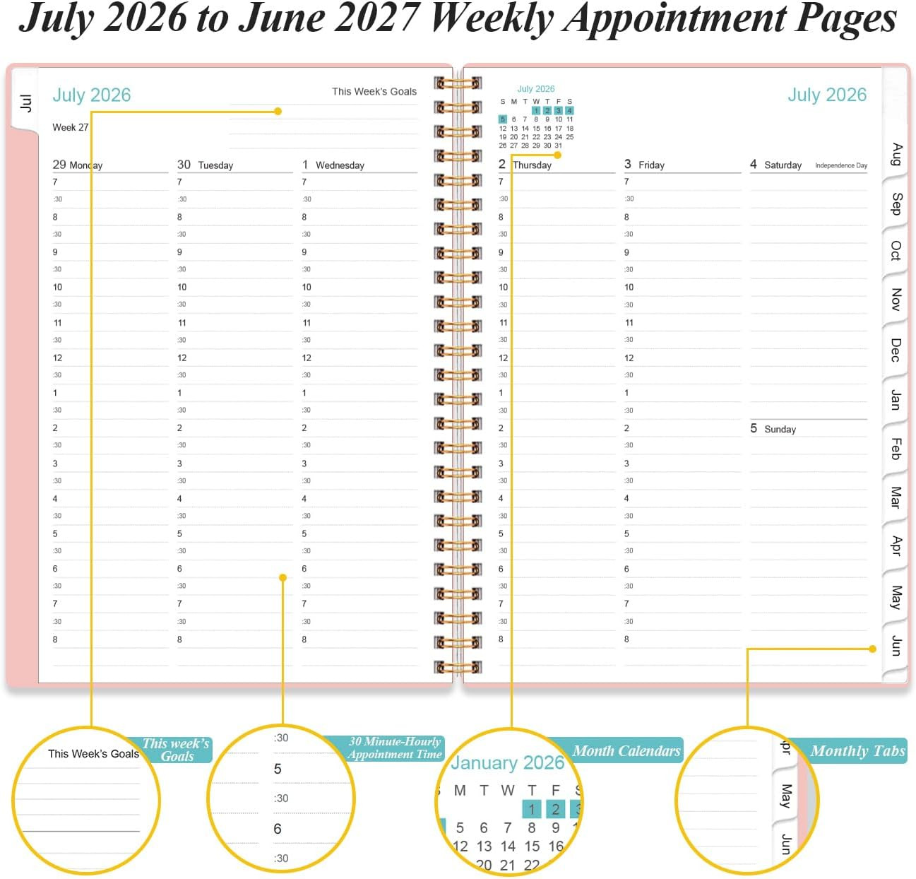 2026-2027 Appointment Book – 2026-2027 Daily Hourly Planner from July 2026 – Jun
