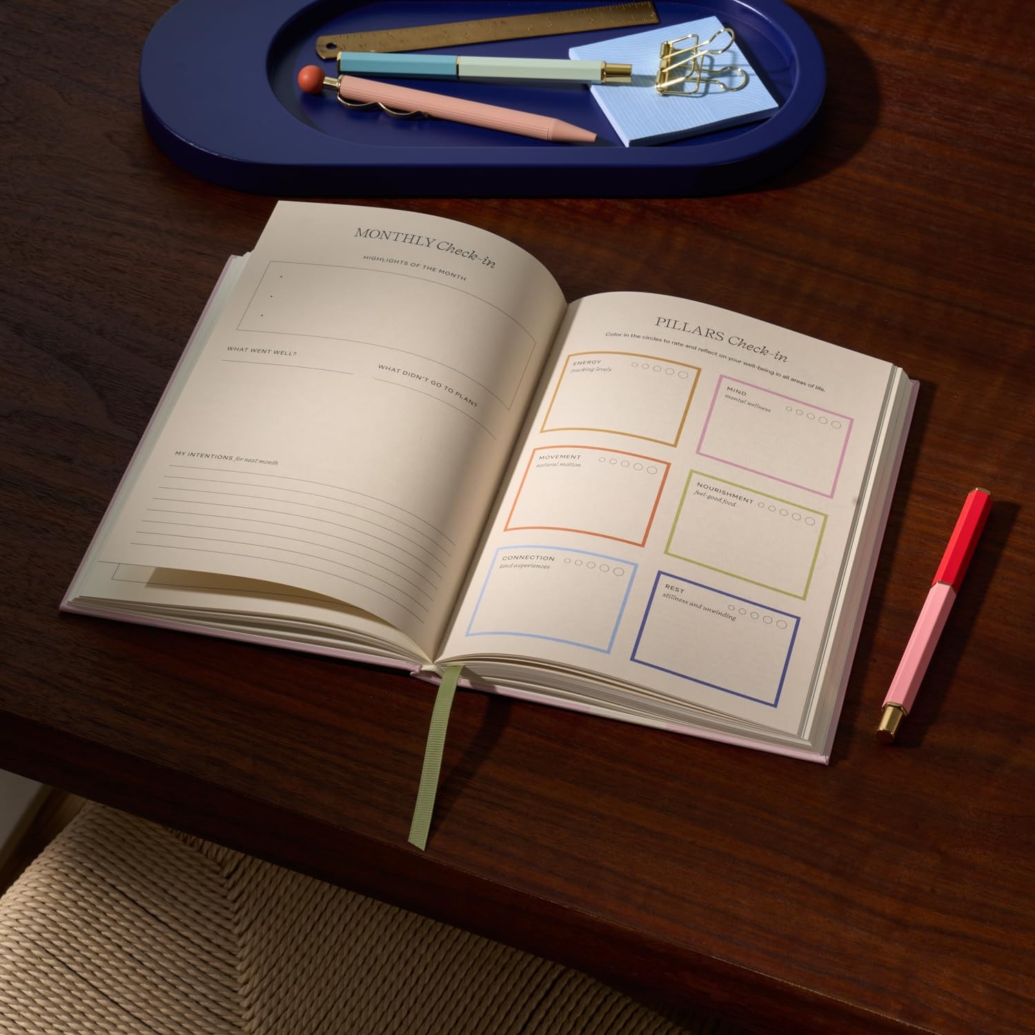 Papier Daily Wellness Journal Diary – Baby Pink, 8.46″ L x 6.02″ W | Hardback