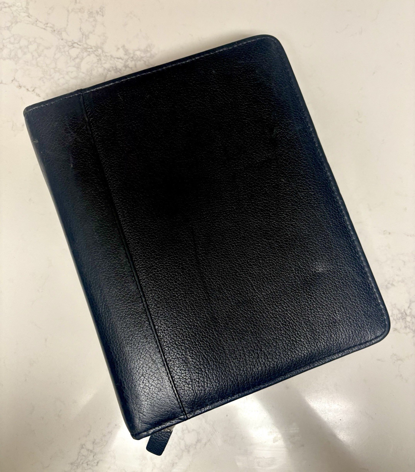 Franklin Quest Black Verona Leather Zip Organizer Planner 7 Ring Binder Vtg 90’s