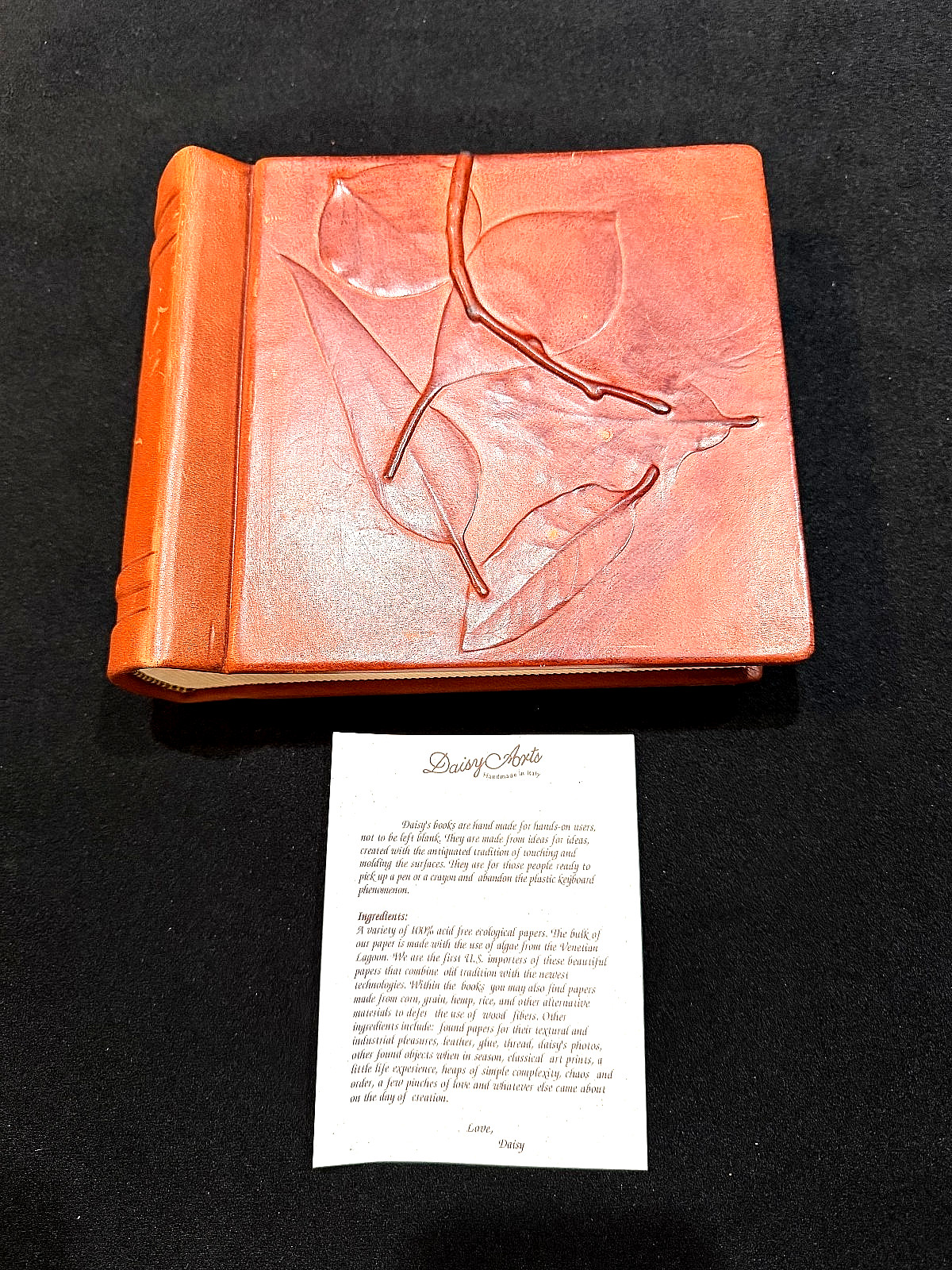 3 Daisy Arts Carved Leather Hand Made Writing Journals Made in Italy 7.5″ x 6.5″