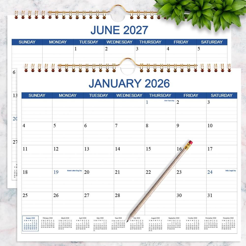 Calendar 2026-2027 – Wall Runs Apr 2026 to 14.5″ x 11.5″ Blue, Blue