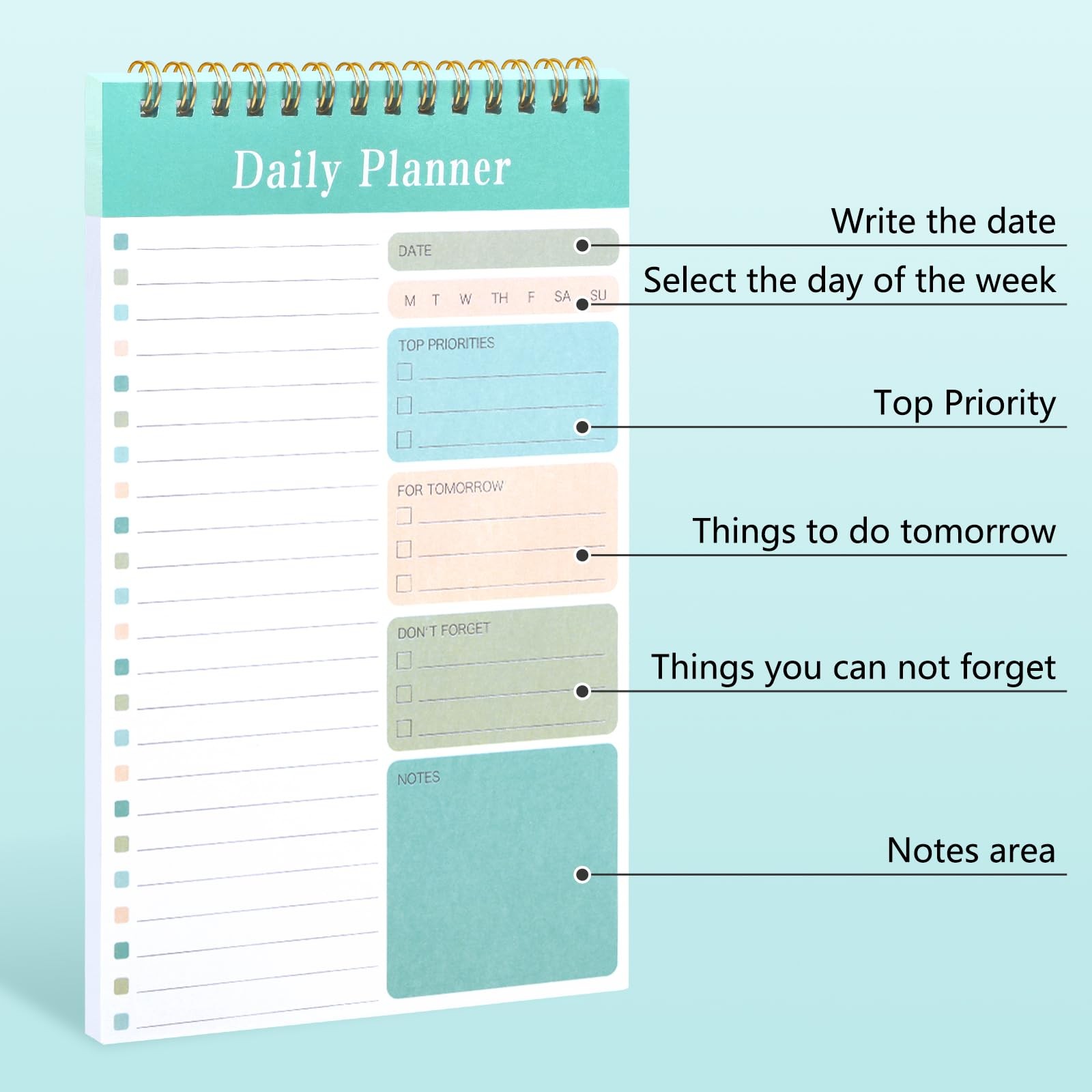 LABUK 5 Pack Daily To Do List Notebook 5″ x 8″ Planner 30 Colorful