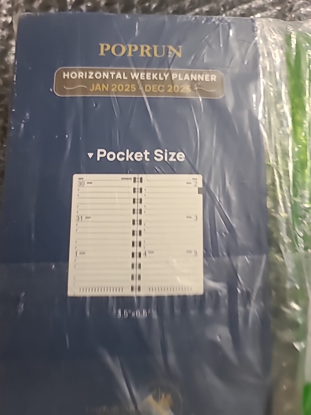 Jan25 Dec25Horizontal Weekly Planner Poprun 3.5″ x 6.5″ Hardcover Blue Pocket Sz