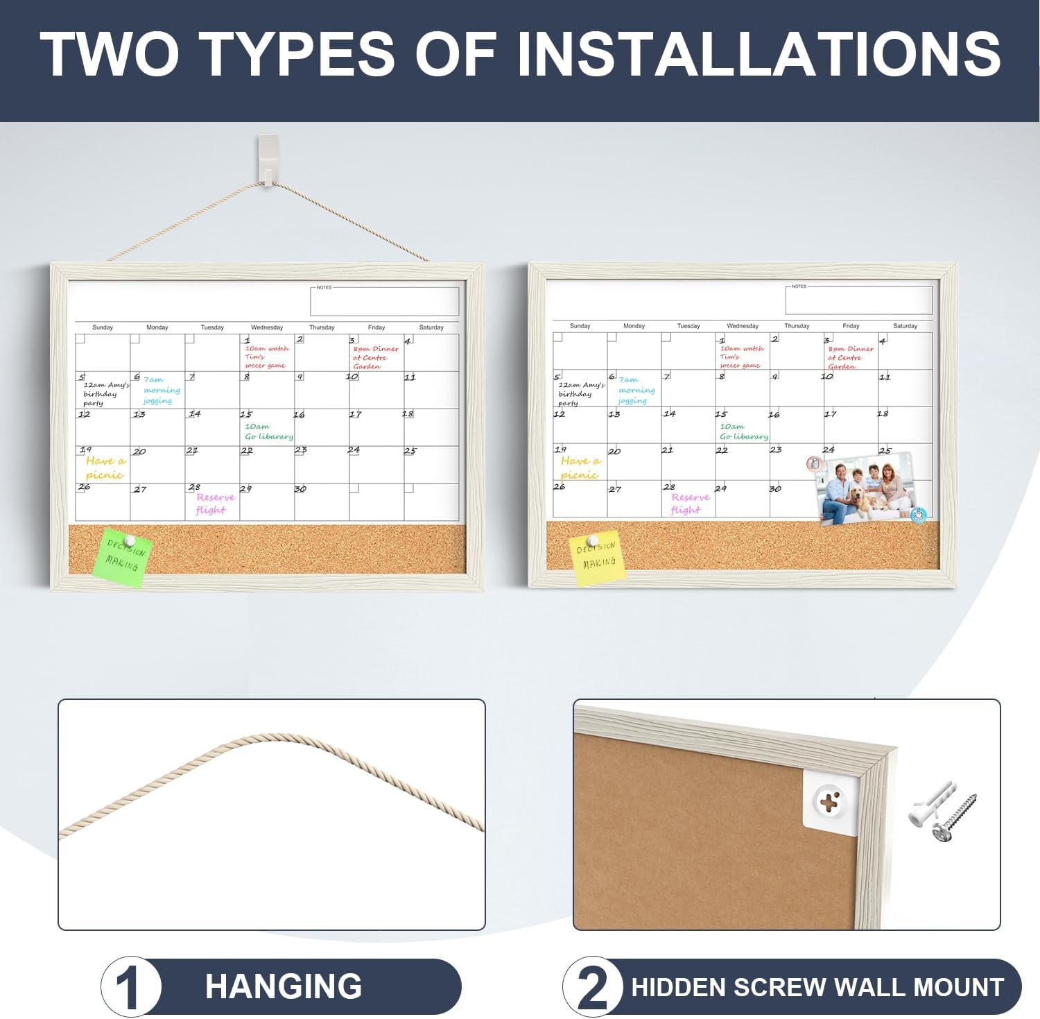Calendar Whiteboard for Wall, TANKEE 17×13 Inches Whiteboard Calendar Cork Board