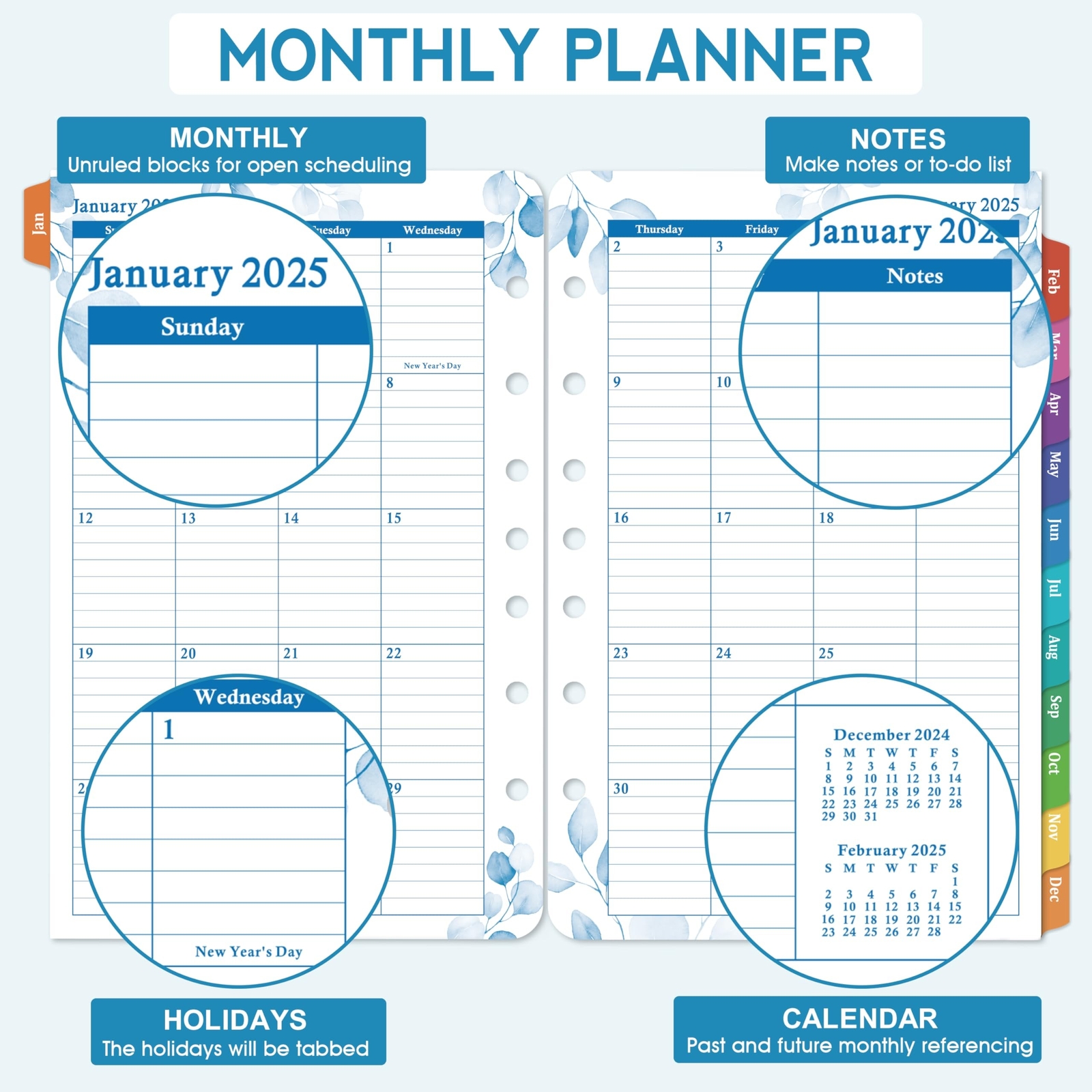 Planner Refills 2025 – Jan.2025 – Dec.2025, Two Pages Per Day Daily ᦀ