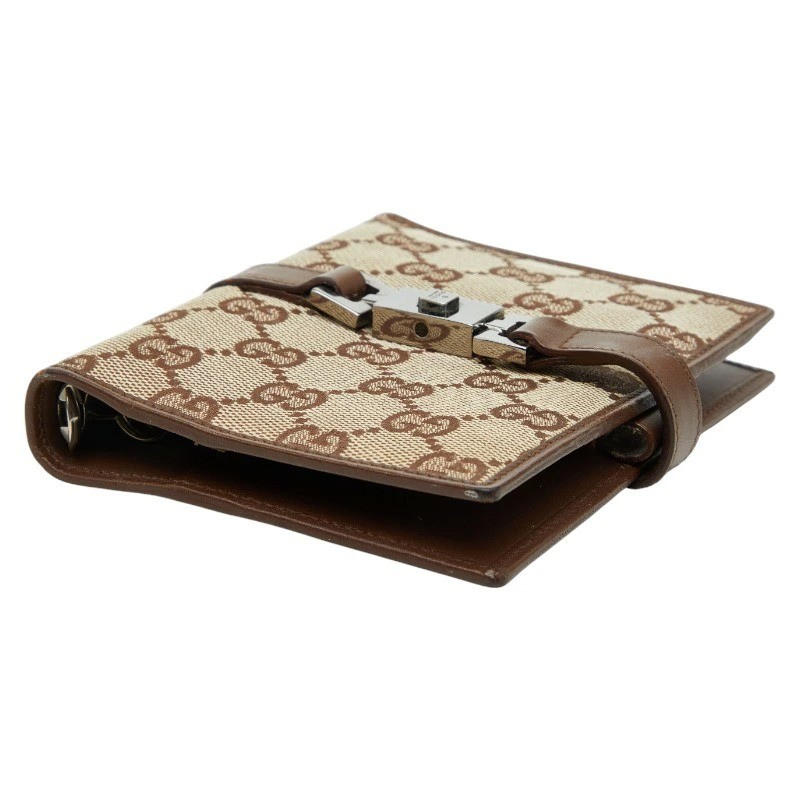 GUCCI notebook cover GG canvas Beige/Brown Leather 14x11cm w/Box F/S