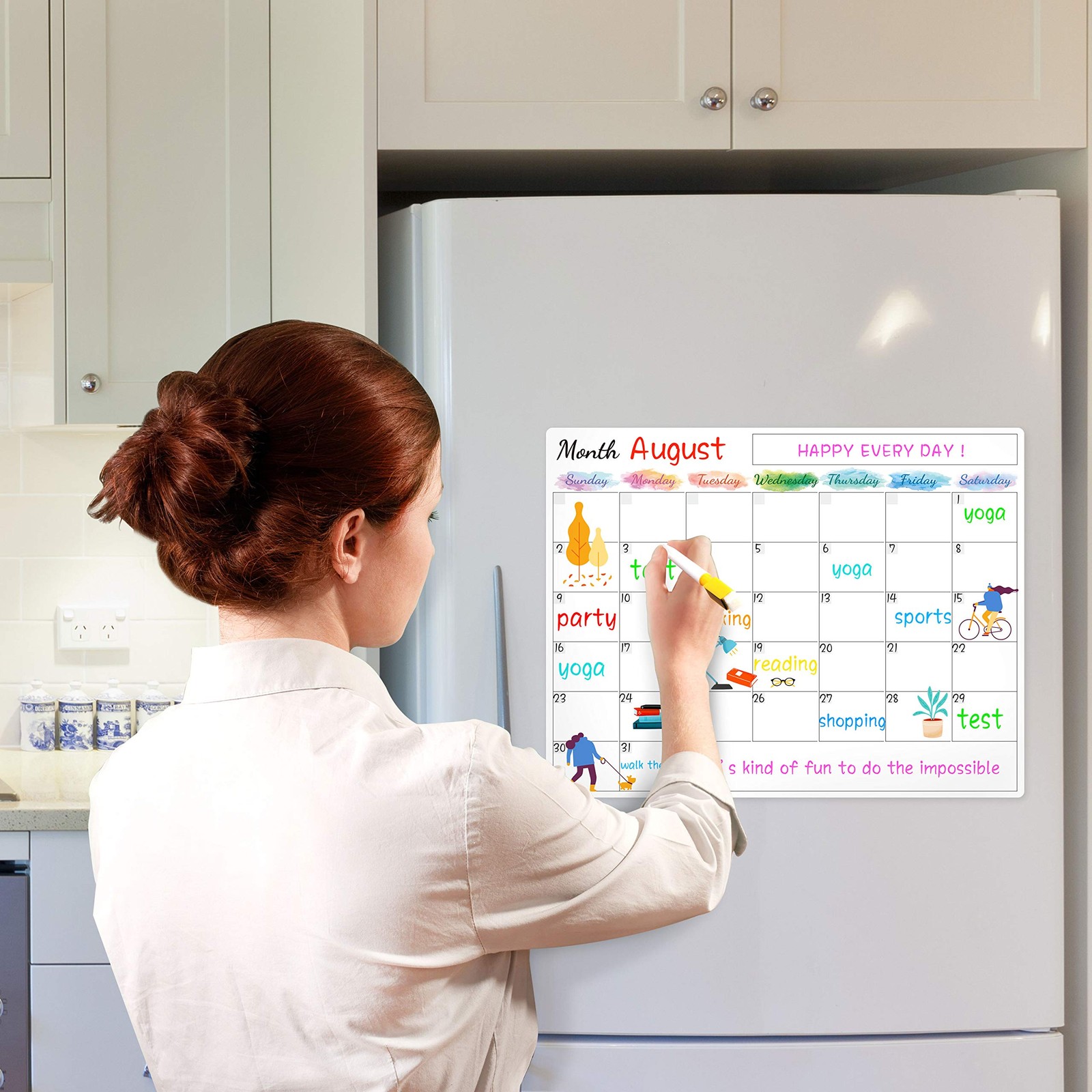 Dry Erase Magnetic Calendar for Refrigerator – 15″x 11.5″ 15″ x 11.5″, White
