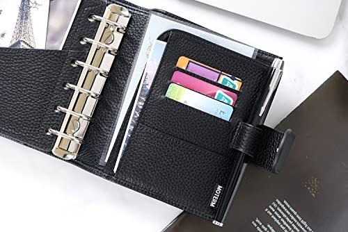 Genuine Leather Planner Binder Organizer 30mm Ring Pebble Black Refillable