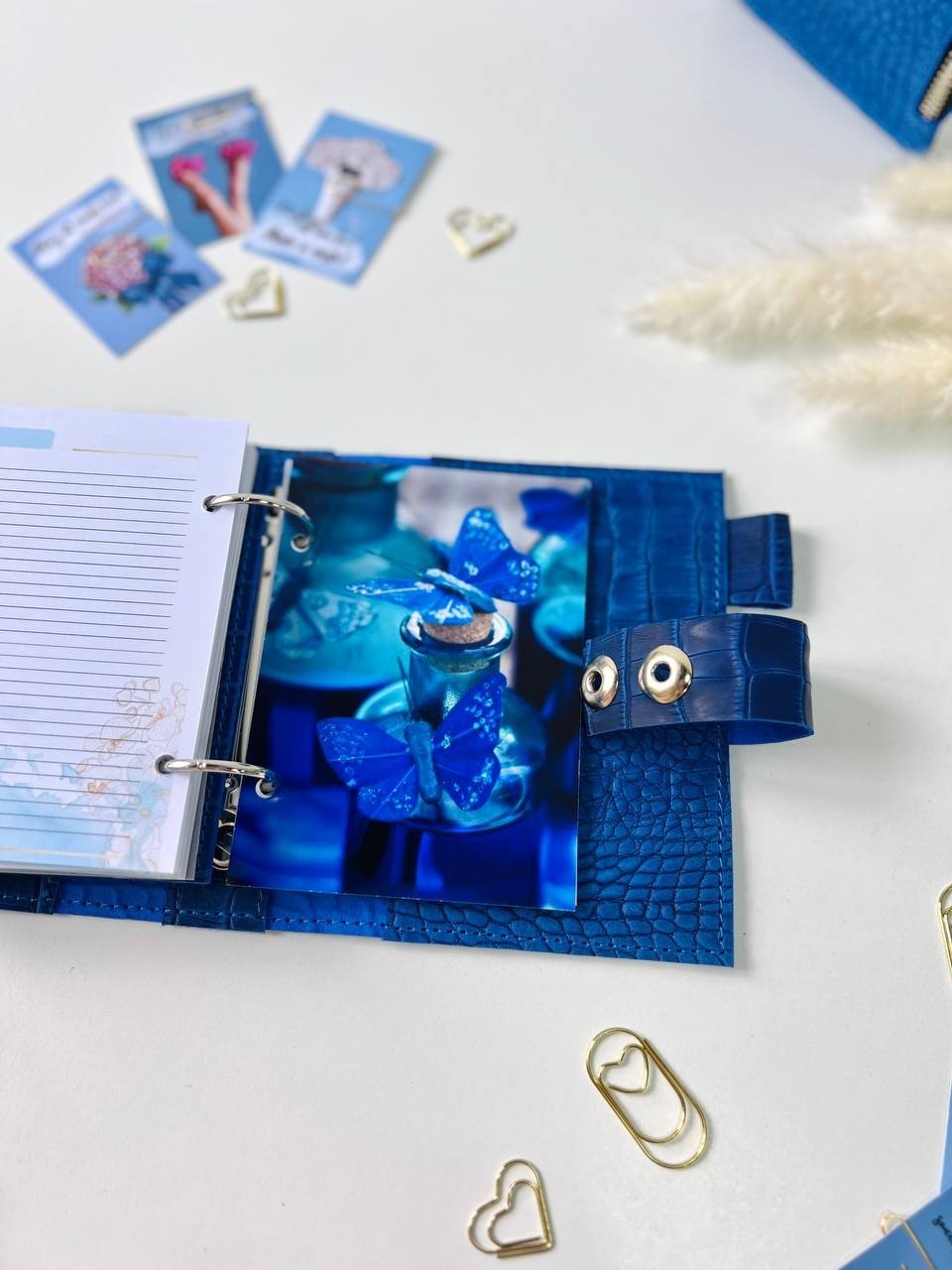 Leather notebook-wallet cover A7 Big rings mini wallet. Mini Planner.